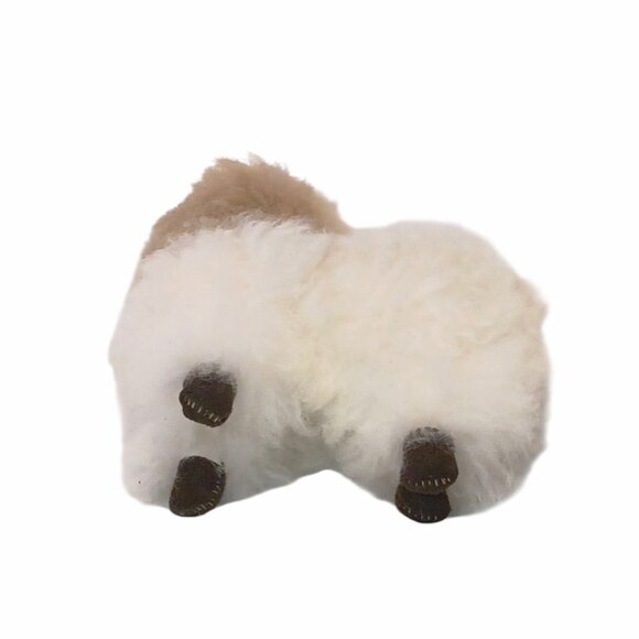 Handmade Llama Alpaca Fur White & Tan Plush Stuffed Toy 6" - Picture 7 of 7